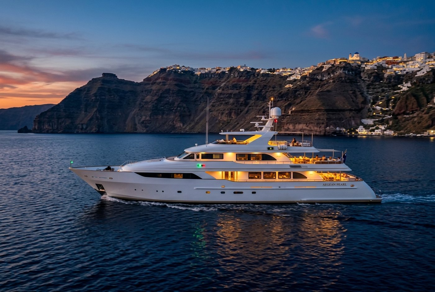 Aegean anchorage from the deck of a motor yacht